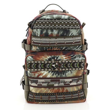 Valentino Tie Dye Double Pocket Backpack Beaded Printed Canvas Large Green 450691