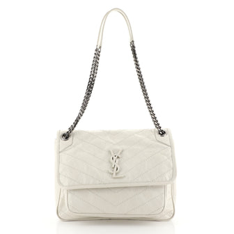 Saint Laurent Niki Chain Flap Bag Matelasse Chevron Leather Medium White 451041