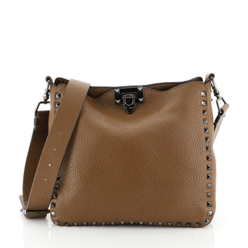 Valentino Rockstud Flip Lock Messenger Bag Leather Small Brown 451071