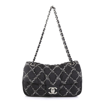 Chanel Tweed On Stitch Flap Bag Quilted Nylon Medium Black 4511121