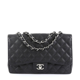 Chanel Vintage Classic Single Flap Bag Quilted Caviar Jumbo Black 4511126
