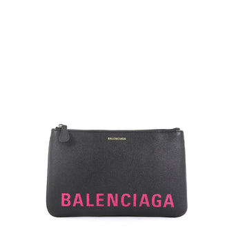 Balenciaga Everyday Logo Pouch Printed Leather Medium Black 4511140