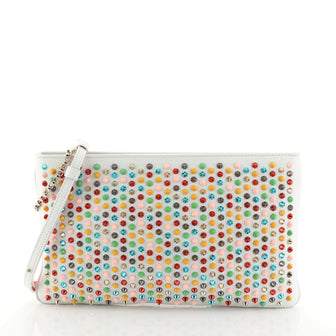 Christian Louboutin Loubiposh Clutch Spiked Leather White 4511155