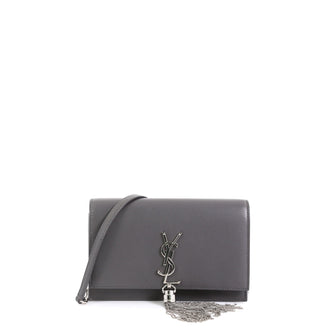 Saint Laurent Classic Monogram Tassel Chain Wallet Leather Gray 4511156