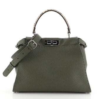 Fendi Selleria Peekaboo Bag Leather with Python Detail Regular Green 4511179