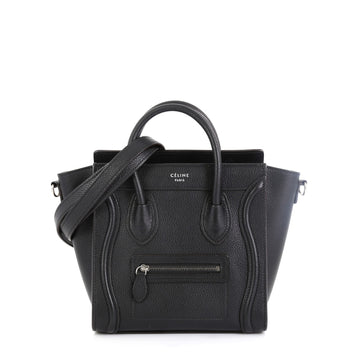 Celine Luggage Handbag Grainy Leather Nano Black 4511185