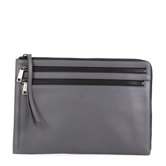 Fendi Zip Pouch Leather Large Gray 4511187