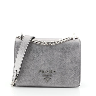 Prada Chain Flap Bag Saffiano Leather Small Silver 4511194