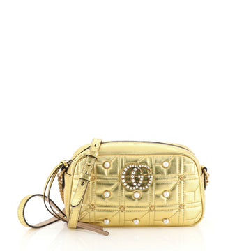 Gucci Pearly GG Marmont Shoulder Bag Embellished Matelasse Leather Small