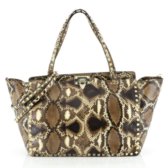 Valentino Rockstud Tote Python Large Brown 4512011