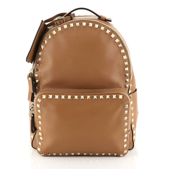 Valentino Rockstud Backpack Leather Medium Brown 451206
