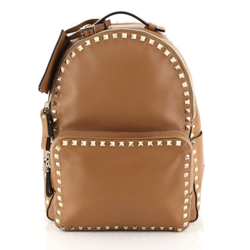 Valentino Rockstud Backpack Leather Medium Brown 451206