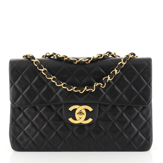 Chanel Vintage Classic Single Flap Bag Quilted Lambskin Maxi Black 451211