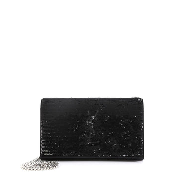 Saint Laurent Classic Monogram Wallet on Chain Sequin Embellished Satin  Black 451241