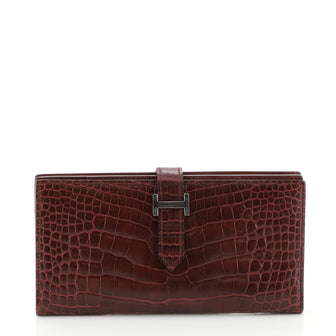Hermes Bearn Wallet Matte Alligator Long Red 451271