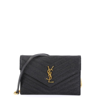 Saint Laurent Classic Monogram Wallet on Chain Matelasse Chevron Leather