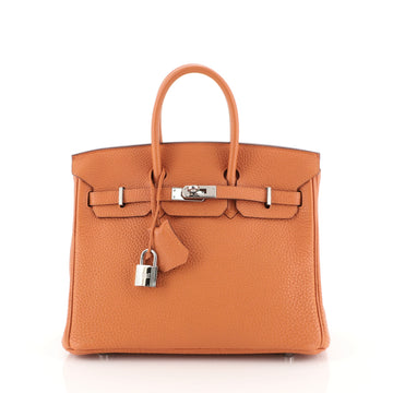 Hermes Birkin Handbag Orange Clemence with Palladium Hardware 25 Orange 451561