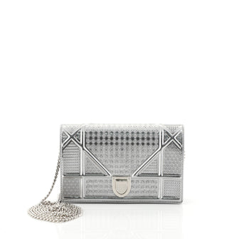 Christian Dior Diorama Flap Bag Cannage Embossed Calfskin Mini Silver 451911
