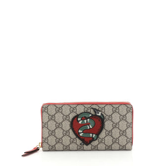 Gucci Zip Around Wallet GG Coated Canvas with Applique Brown 452202
