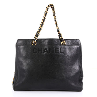 Chanel Vintage Logo Chain Tote Caviar Medium Black 452211