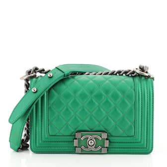 Chanel Boy Flap Bag Quilted Lambskin Small Green 4522401