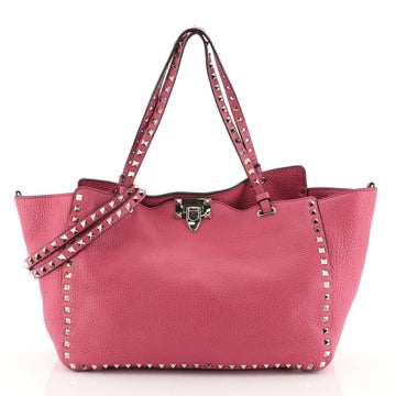 Valentino Rockstud Tote Pebbled Leather Medium Pink 4523501