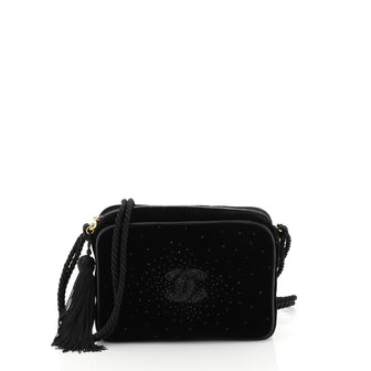 Chanel Vintage Camera Tassel Bag Strass Embellished Velvet Small Black...