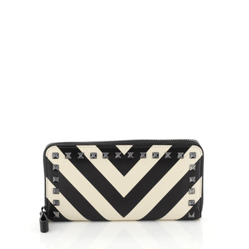 Valentino Rockstud Zip Around Wallet Striped Leather White 4523615
