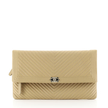 Chanel Boy Beauty CC Clutch Chevron Leather Neutral 4523616