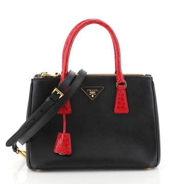 Prada Galleria Double Zip Tote Saffiano Leather with Crocodile Small Black 4523619
