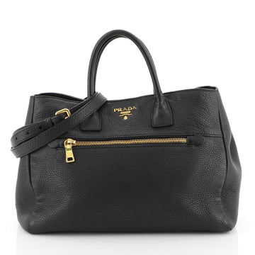 Prada Front Pocket Convertible Tote Vitello Daino Medium Black 452361