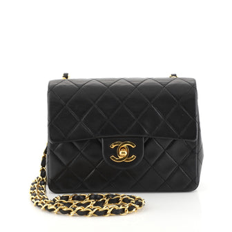 Chanel Vintage Square Classic Single Flap Bag Quilted Lambskin Mini Black 4523620