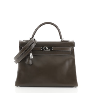 Hermes Kelly Handbag Green Box Calf with Palladium Hardware 32 Green 4523623