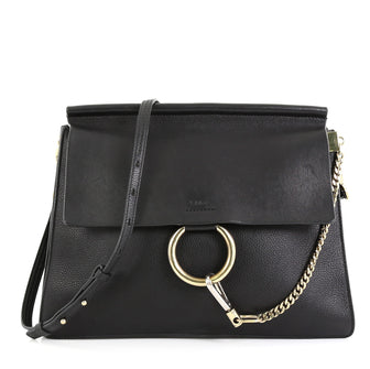 Chloe Faye Shoulder Bag Leather and Suede Medium Black 452381