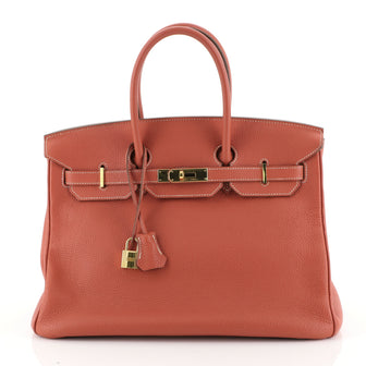 Hermes Birkin Handbag Red Clemence with Gold Hardware 35 Red 452561