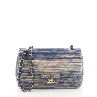 Chanel Classic Single Flap Bag Multicolor Quilted Denim Mini Blue 452571
