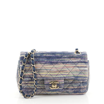 Chanel Classic Single Flap Bag Multicolor Quilted Denim Mini Blue 452571