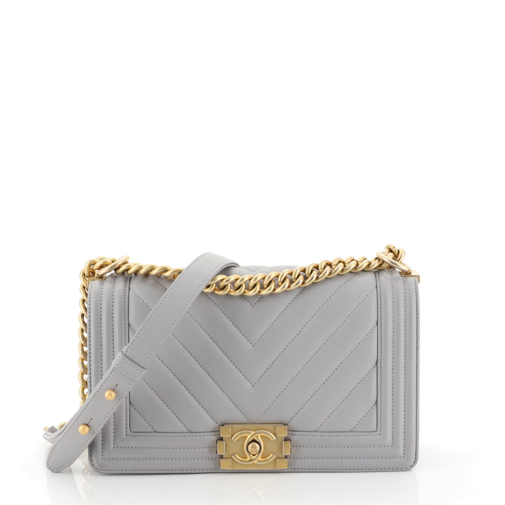 CHANEL Cowhide Leather Boy Chanel Silver Buckle Shoulder Bag Gray – Brand  Off Hong Kong Online Store