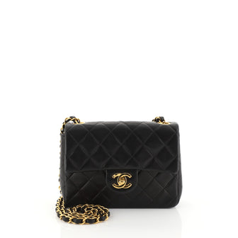Chanel Vintage Square Classic Single Flap Bag Quilted Lambskin Mini Black 452681