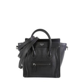 Celine Luggage Handbag Grainy Leather Nano Black 4527212