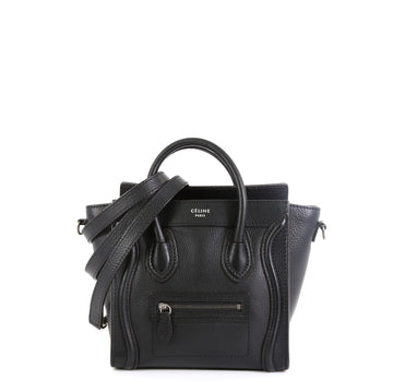 Celine Luggage Handbag Grainy Leather Nano Black 4527212