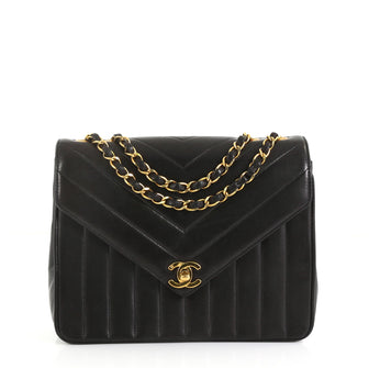Chanel Vintage Envelope Flap Bag Chevron Lambskin Small Black 4527225