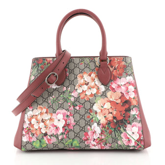 Gucci Convertible Shopping Tote Blooms Print GG Coated Canvas Large Brown 452726