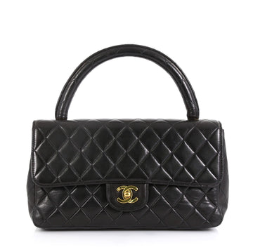 Chanel Vintage Twin Top Handle Flap Bag Quilted Lambskin Medium Black 4528110