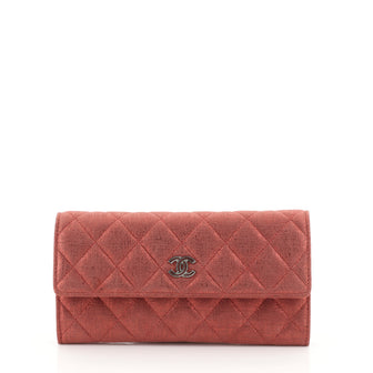 Chanel CC Gusset Flap Wallet Quilted Metallic Suede Long Red 452816