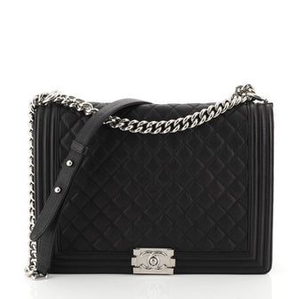 Chanel Boy Flap Bag Quilted Caviar Large Black 452863