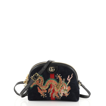 Gucci Ophidia Dome Shoulder Bag Embroidered Suede Small Blue 452881