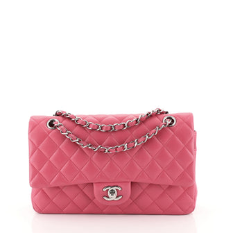 Chanel Classic Double Flap Bag Quilted Lambskin Medium Pink 452971