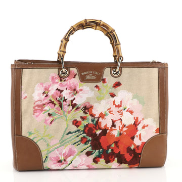 Gucci Bamboo Shopper Tote Needle Point Textile Large Brown 4530112