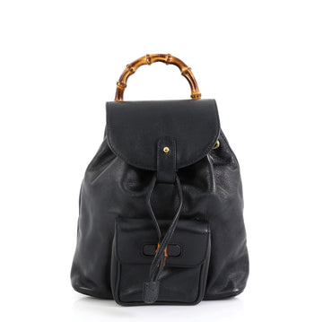 Gucci Vintage Bamboo Backpack Leather Mini Blue 453012